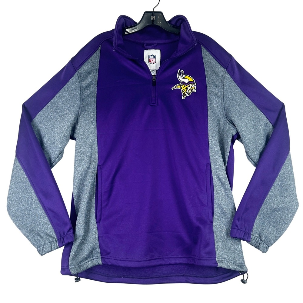 Minnesota Vikings Quarter Zip NFL Pullover Mens Large Purple Grey Gorpcore Sport